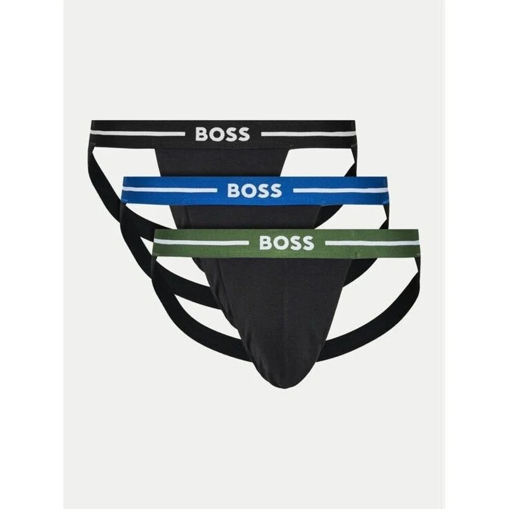HUGO BOSS Jock Strap Mens XL Black 3-Pack Cotton Blend Logo Jockstrap